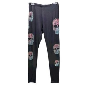 Goth Skulls Vocal Bling Rhinestone Sugar Skulls leggings size XL Halloween